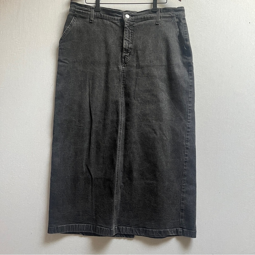 French Dressing Black Denim High Waisted Midi Maxi Skirt Sz 18